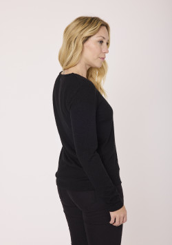 T-shirt manches longues femme col V noir
