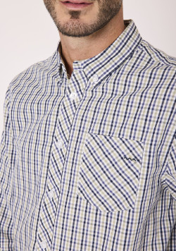Chemise manches longues homme à carreaux bleus
