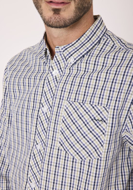 Chemise manches longues homme à carreaux bleus Chemise manches longues homme à carreaux bleus