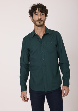 Chemise manches longues verte 100% coton Homme