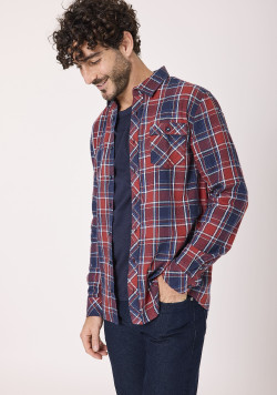 Chemise homme manches longues à carreaux 100% coton