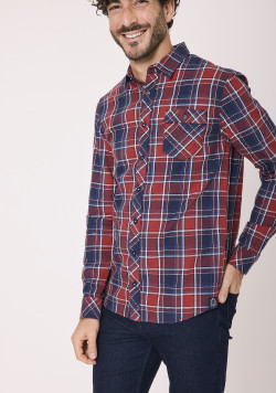 Chemise homme manches longues à carreaux 100% coton