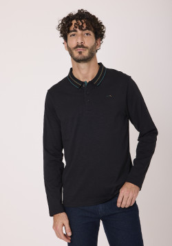 Polo manches longues 100% coton noir Homme