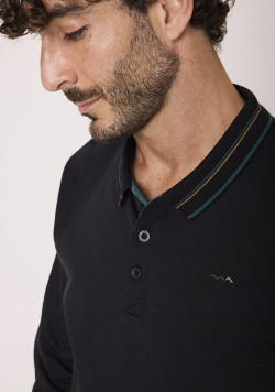 Polo manches longues 100% coton noir Homme