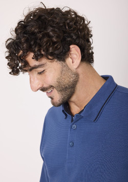 Polo manches longues 100% coton Bleu Homme