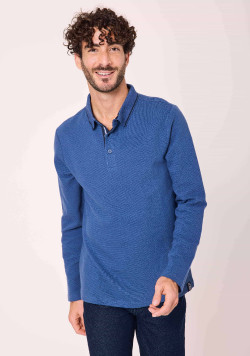 Polo manches longues 100% coton Bleu Homme