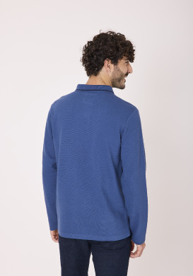 Polo manches longues 100% coton Bleu Homme