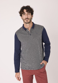 Polo manches longues 100% coton Bleu marine Homme
