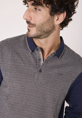 Polo manches longues 100% coton Bleu marine Homme