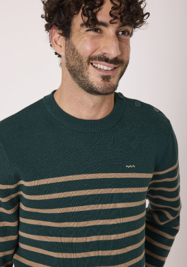 Pull rayé Manches longues vert et beige 100% coton Homme Pull rayé Manches longues vert et beige 100% coton Homme