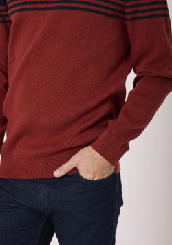 Pull 100% coton Bordeau et Bleu marine Homme