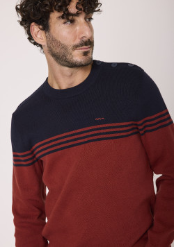 Pull 100% coton Bordeau et Bleu marine Homme