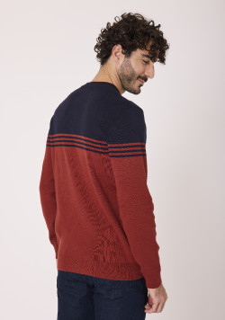 Pull 100% coton Bordeau et Bleu marine Homme