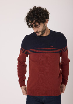 Pull 100% coton Bordeau et Bleu marine Homme