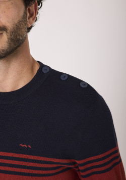 Pull 100% coton Bordeau et Bleu marine Homme