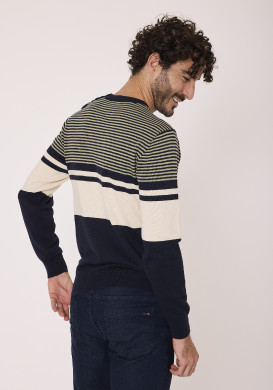 Pull à rayures 100% coton bleu marine et vert Homme Pull à rayures 100% coton bleu marine et vert Homme