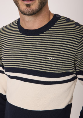 Pull à rayures 100% coton bleu marine et vert Homme Pull à rayures 100% coton bleu marine et vert Homme