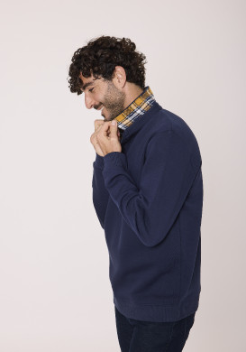 Sweat avec Col polo Bleu marine Homme Sweat avec Col polo Bleu marine Homme