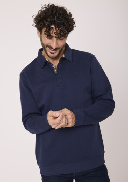 Sweat avec Col polo Bleu marine Homme