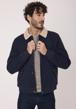 Veste homme col sherpa bleu marine