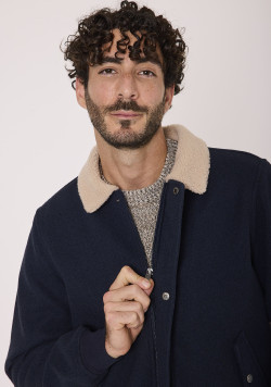 Veste homme col sherpa bleu marine