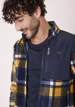 Veste polaire à carreaux Bleu marine et jaune Homme