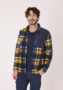 Veste polaire à carreaux Bleu marine et jaune Homme