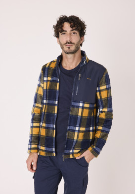 Veste polaire à carreaux Bleu marine et jaune Homme