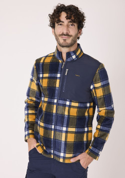 Veste polaire à carreaux Bleu marine et jaune Homme