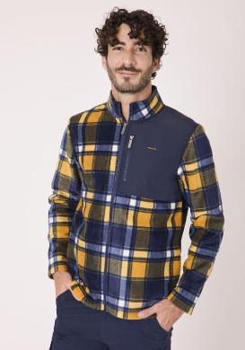Veste polaire à carreaux Bleu marine et jaune Homme