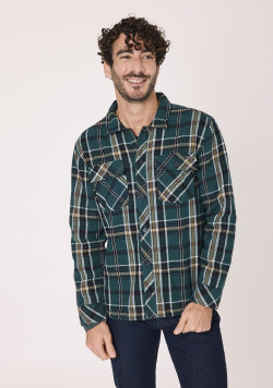 Veste doublée sherpa manches longues à carreaux Vert Homme