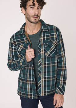 Veste doublée sherpa manches longues à carreaux Vert Homme