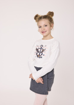 Tee shirt manches longues 100% coton Blanc Fille