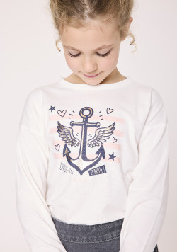 Tee shirt manches longues 100% coton Blanc Fille