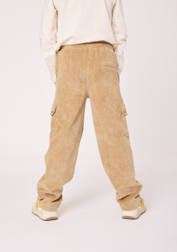 Pantalon cargo garçon velours côtelé beige