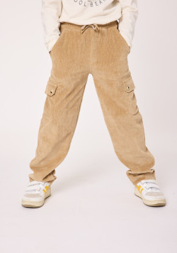 Pantalon cargo garçon velours côtelé beige