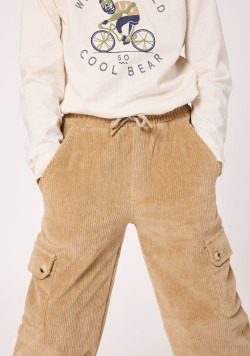 Pantalon cargo garçon velours côtelé beige