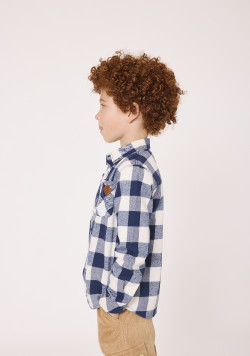 Chemise manches longues à carreaux bleu marine Garçon