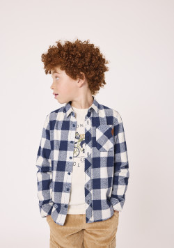 Chemise manches longues à carreaux bleu marine Garçon
