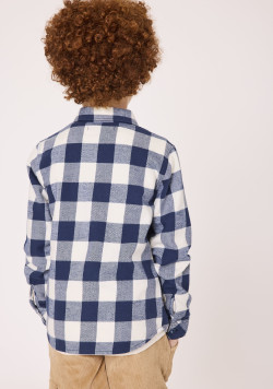 Chemise manches longues à carreaux bleu marine Garçon