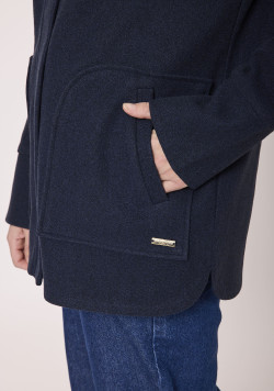 Manteau femme court à capuche bleu marine