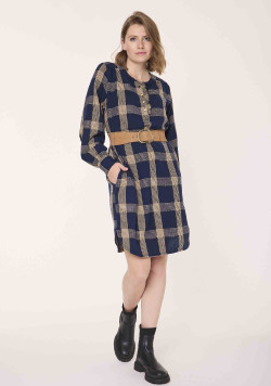 Robe manches longues à carreaux Bleu marine Femme - EOM