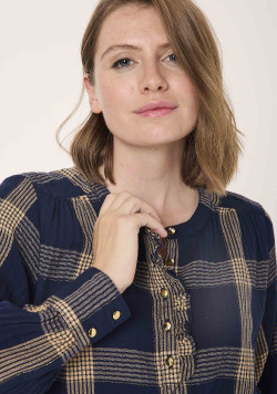 Robe manches longues à carreaux Bleu marine Femme - EOM