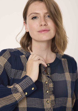Robe manches longues à carreaux Bleu marine Femme - EOM Robe manches longues à carreaux Bleu marine Femme - EOM