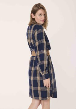 Robe manches longues à carreaux Bleu marine Femme - EOM