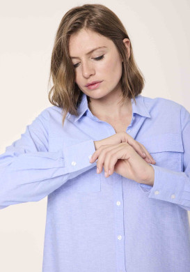 Chemise femme coupe ample 100% coton bleu - EOM Chemise femme coupe ample 100% coton bleu - EOM