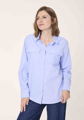 Chemise femme coupe ample 100% coton bleu - EOM Chemise femme coupe ample 100% coton bleu - EOM