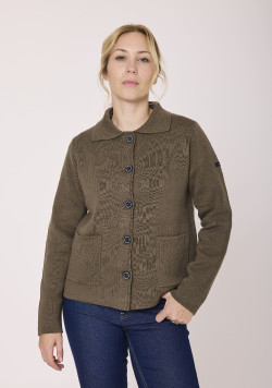 Gilet boutonné kaki femme