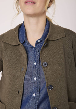 Gilet boutonné kaki femme