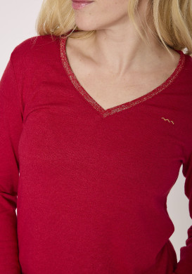 T-shirt manches longues femme col V rouge T-shirt manches longues femme col V rouge